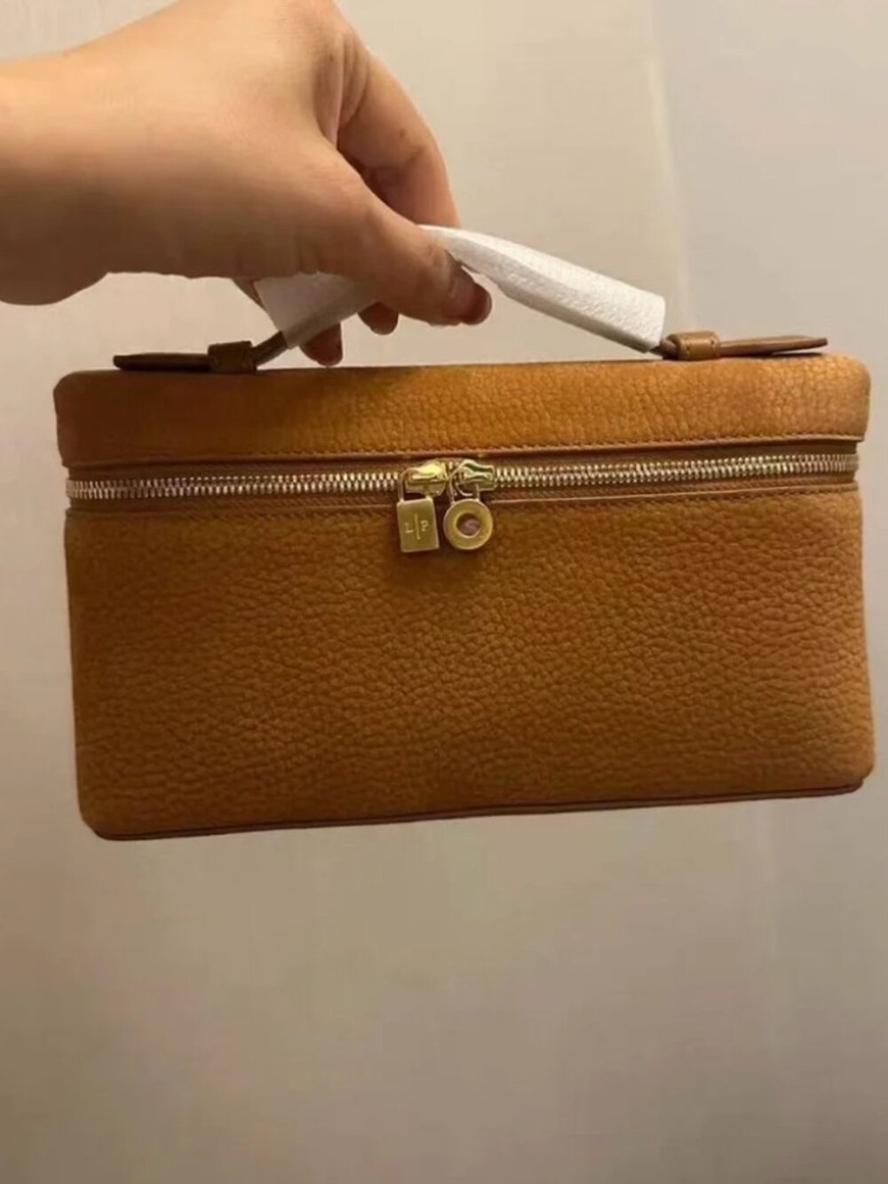 Loro Piana Caramel Particle Pattern Small Box Handbag